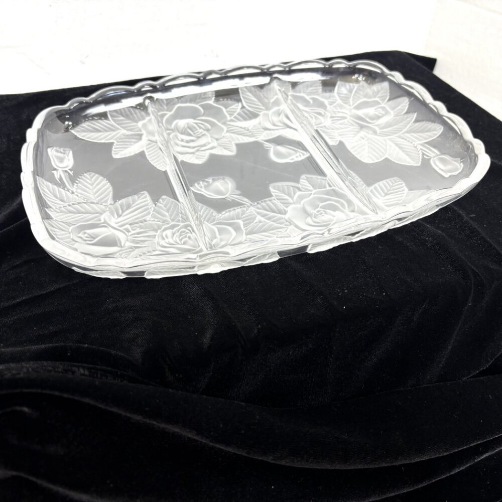 80’s Roses  Clear Glass Relish Party Tray  EUC